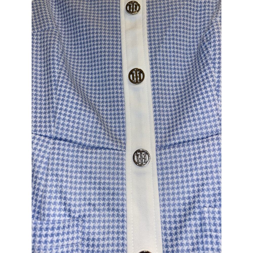 Tommy Hilfiger Sleeveless Sheath Dress Womens Blue White Houndstooth Pockets Sz8 - Picture 2 of 7